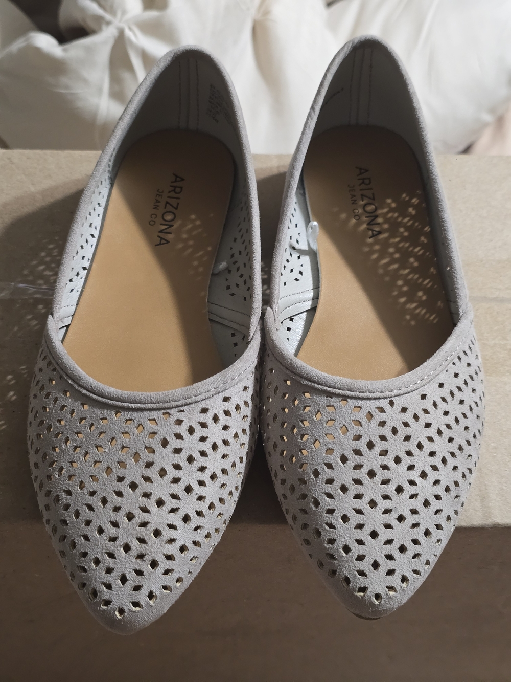 Arizona Jean Company Light Gray Laser-Cut Pointed Flats